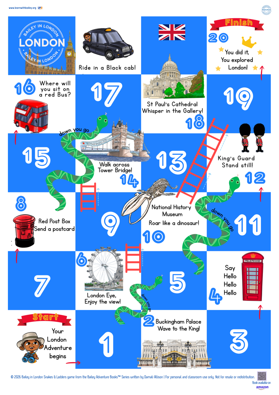 Preview of Bailey in London Snakes & Ladders