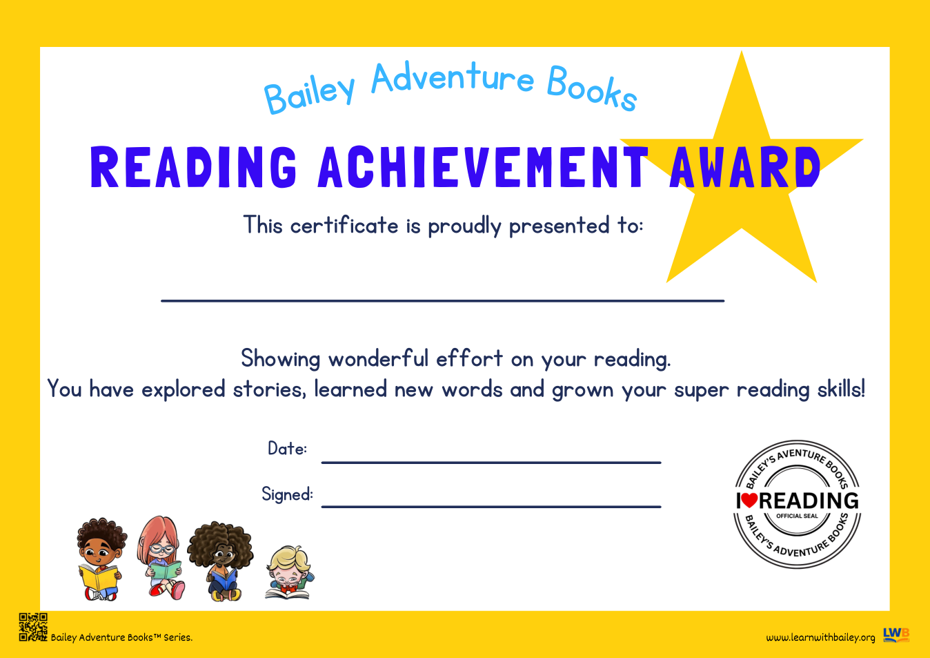 Preview of Reading Achievement Award