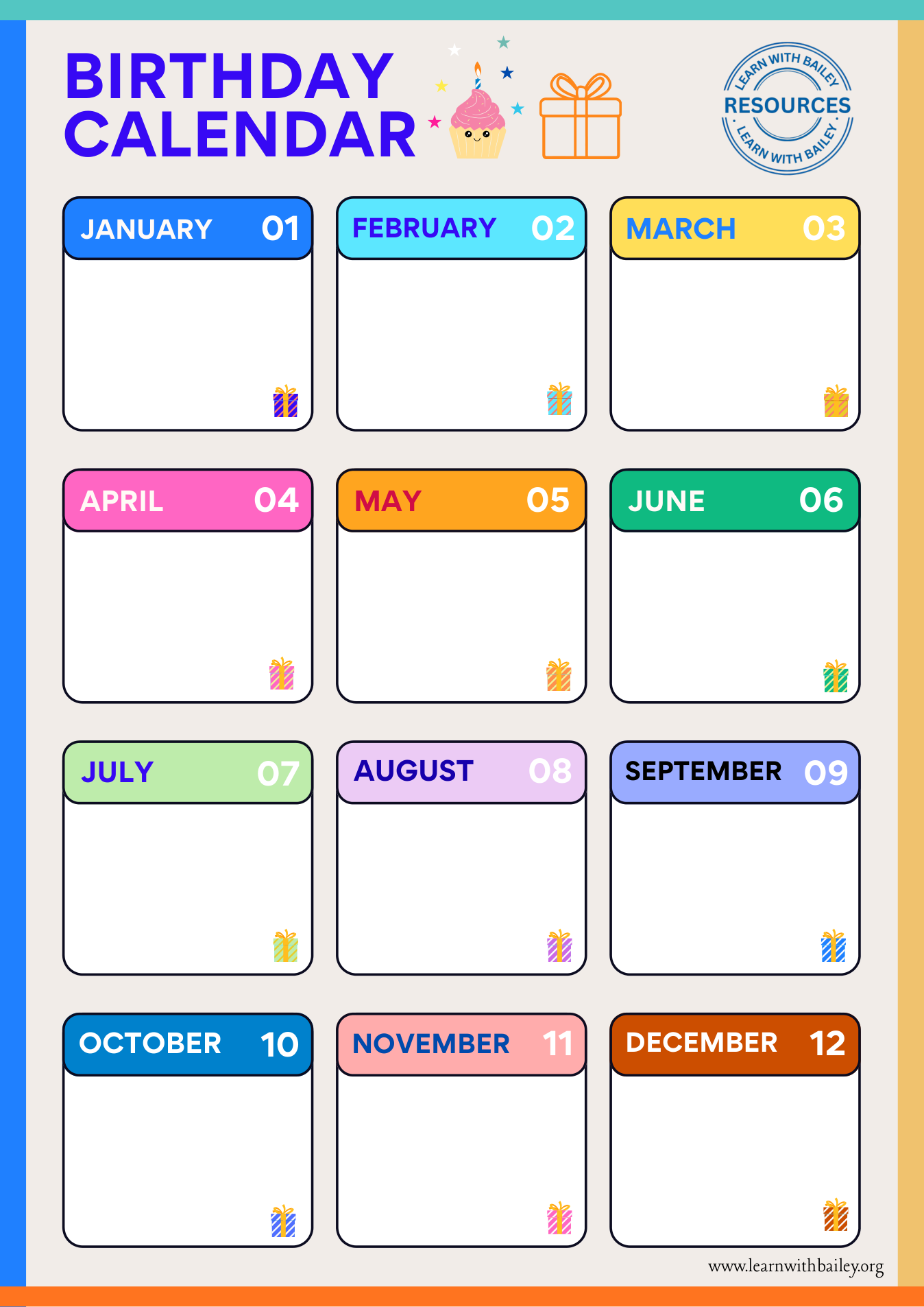 Preview of Yearly Birthday Calendar
